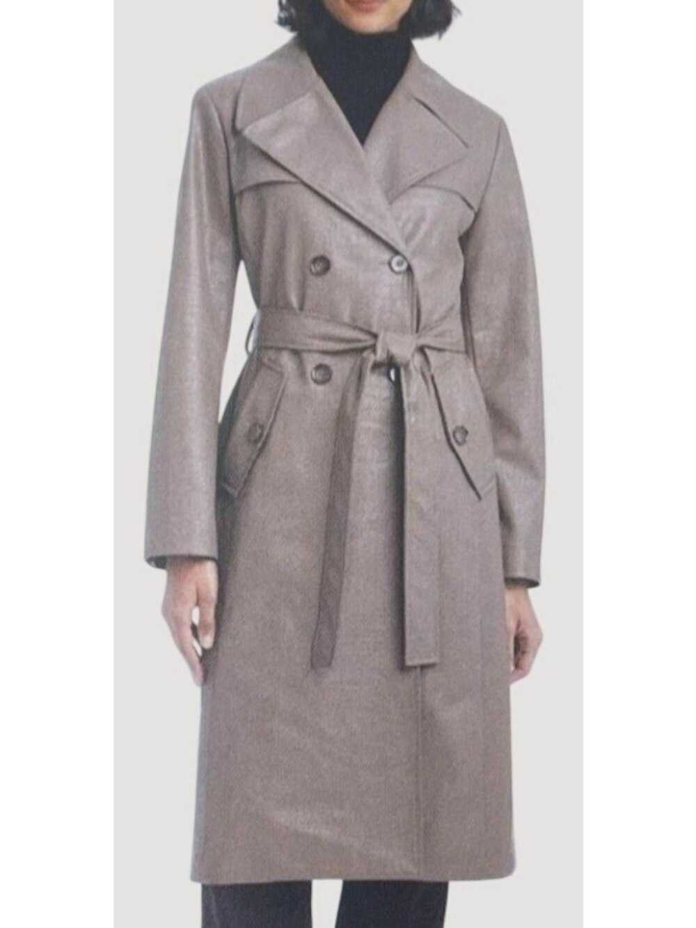 NWT Vince Camuto Women's M  Trench Coat Croc-Embossed Belted Double Tan